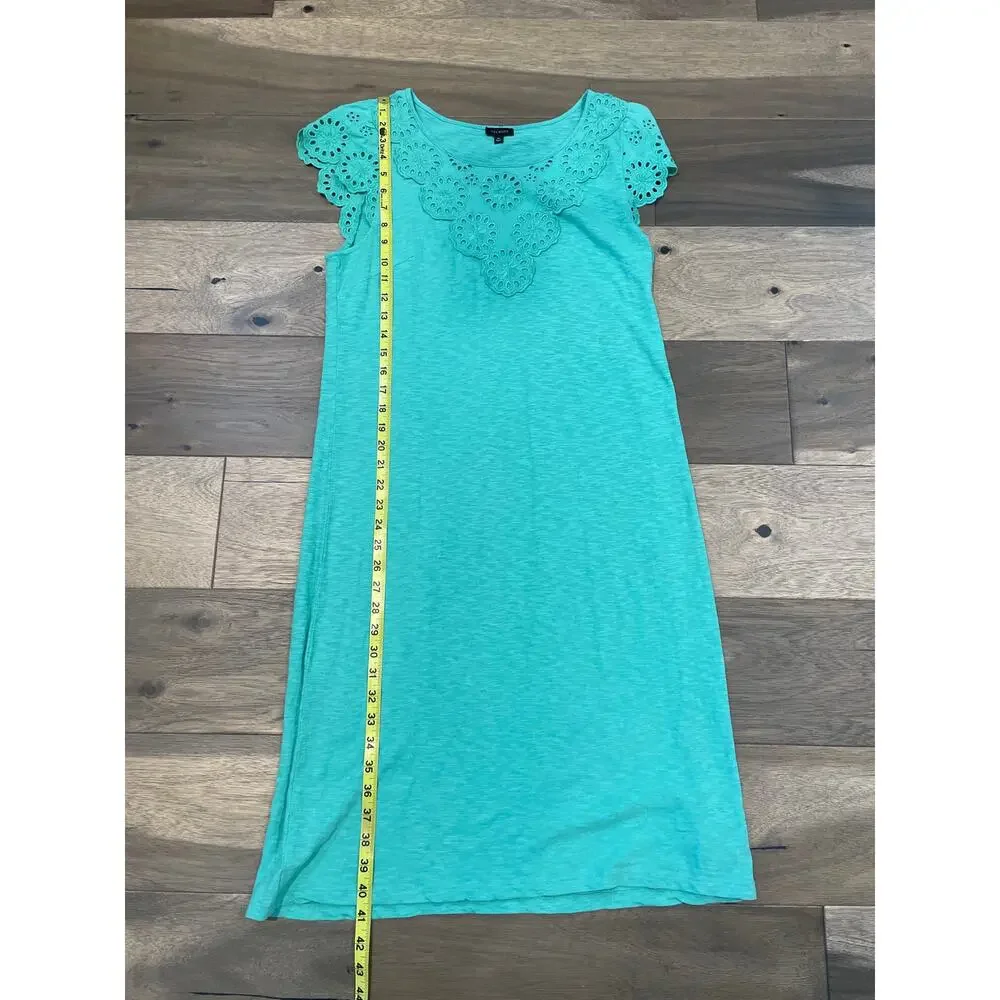 Talbots Size M Light Soft Green 100% Cotton Embroidered Boho Dress - Picture 3 of 6